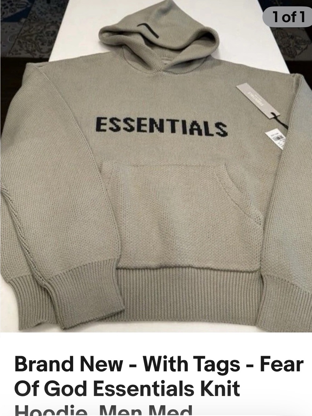 ESSENTIALS Men’s Turtleneck Sweater Hoodie in Light Taupe with Black Logo